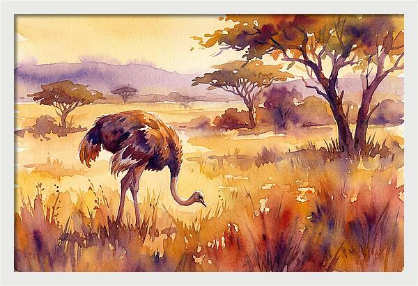 Ostrich In Golden Savanna