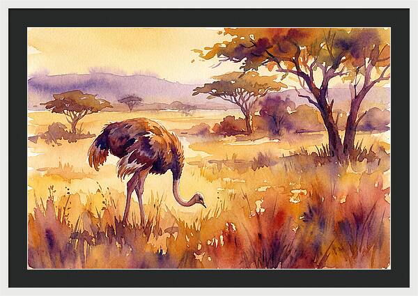Ostrich In Golden Savanna