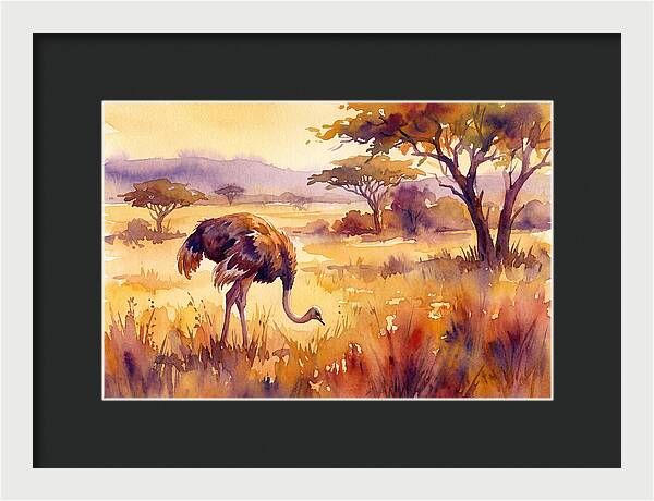 Ostrich In Golden Savanna