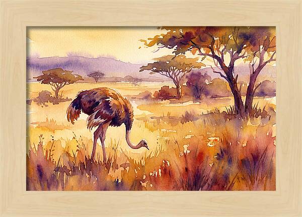 Ostrich In Golden Savanna