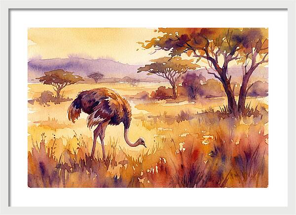 Ostrich In Golden Savanna