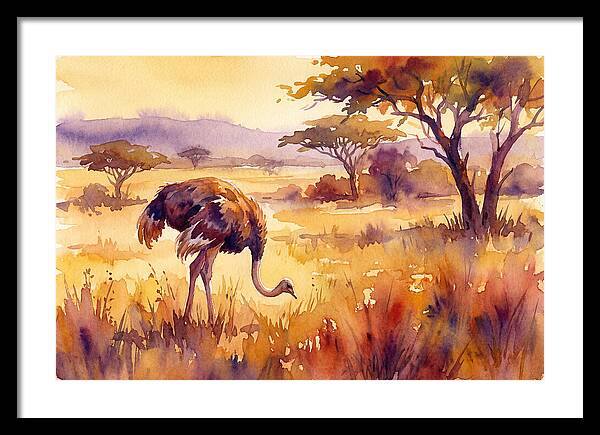 Ostrich In Golden Savanna