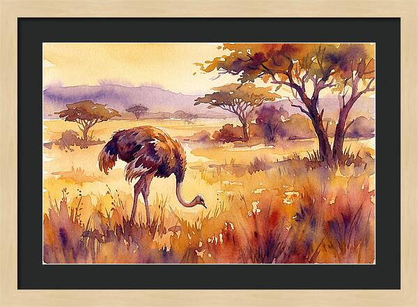 Ostrich In Golden Savanna