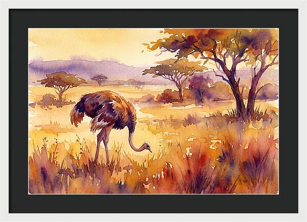 Ostrich In Golden Savanna
