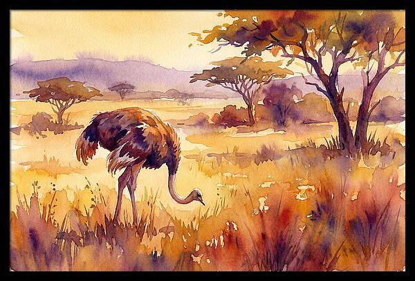 Ostrich In Golden Savanna
