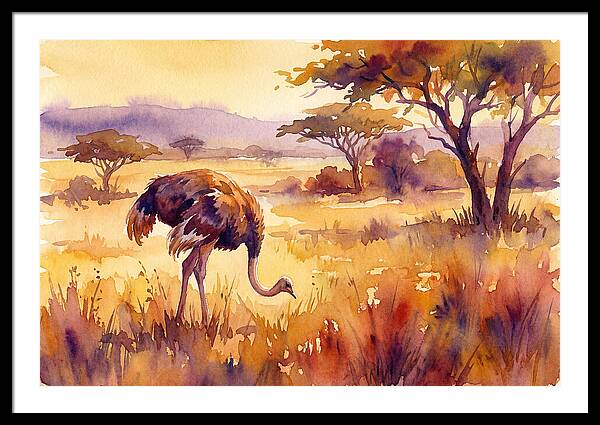 Ostrich In Golden Savanna