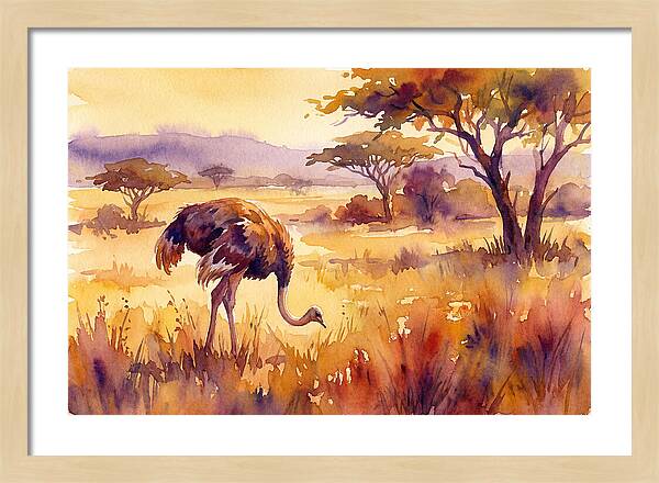 Ostrich In Golden Savanna