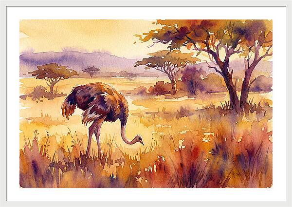 Ostrich In Golden Savanna