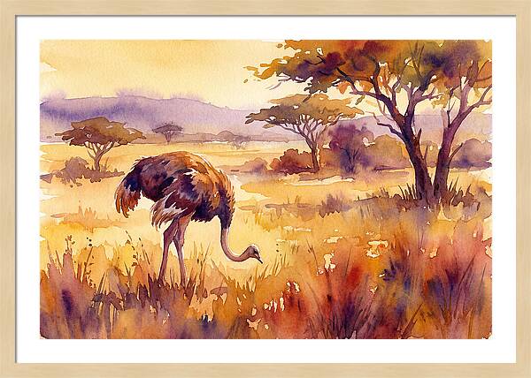 Ostrich In Golden Savanna