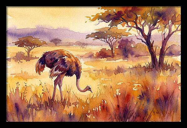 Ostrich In Golden Savanna