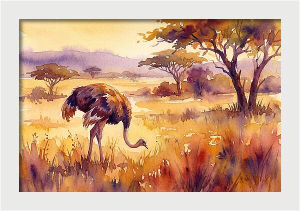 Ostrich In Golden Savanna