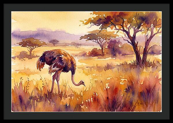 Ostrich In Golden Savanna