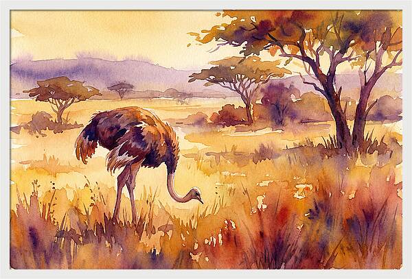 Ostrich In Golden Savanna