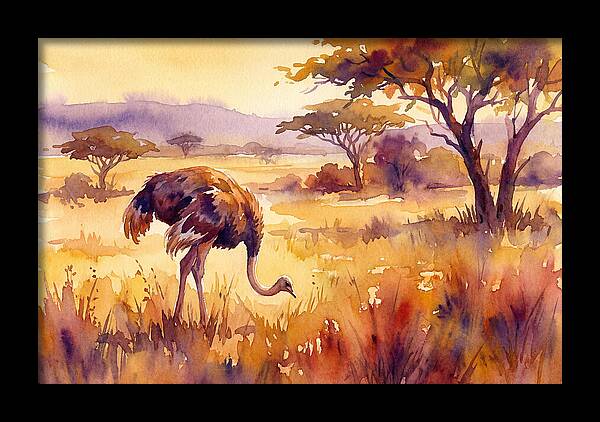 Ostrich In Golden Savanna