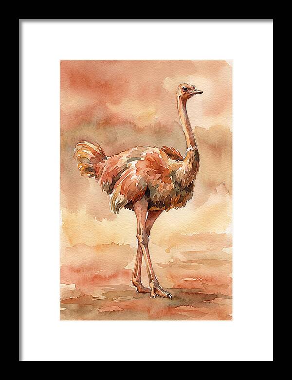 Ostrich In Watercolor Elegance