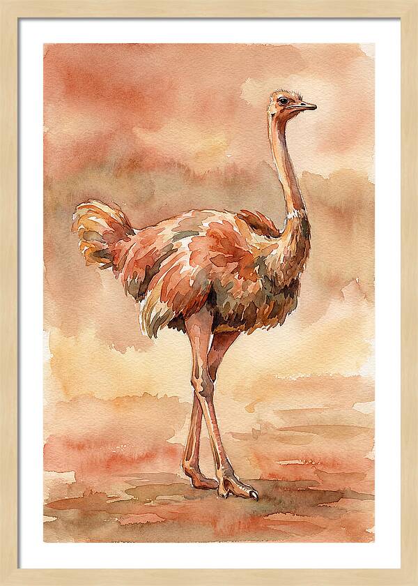 Ostrich In Watercolor Elegance