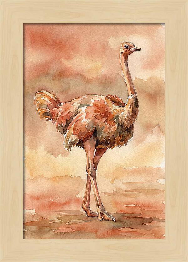 Ostrich In Watercolor Elegance