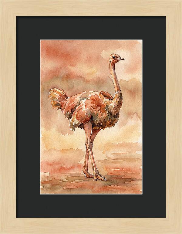Ostrich In Watercolor Elegance