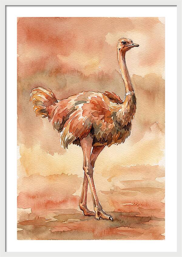Ostrich In Watercolor Elegance