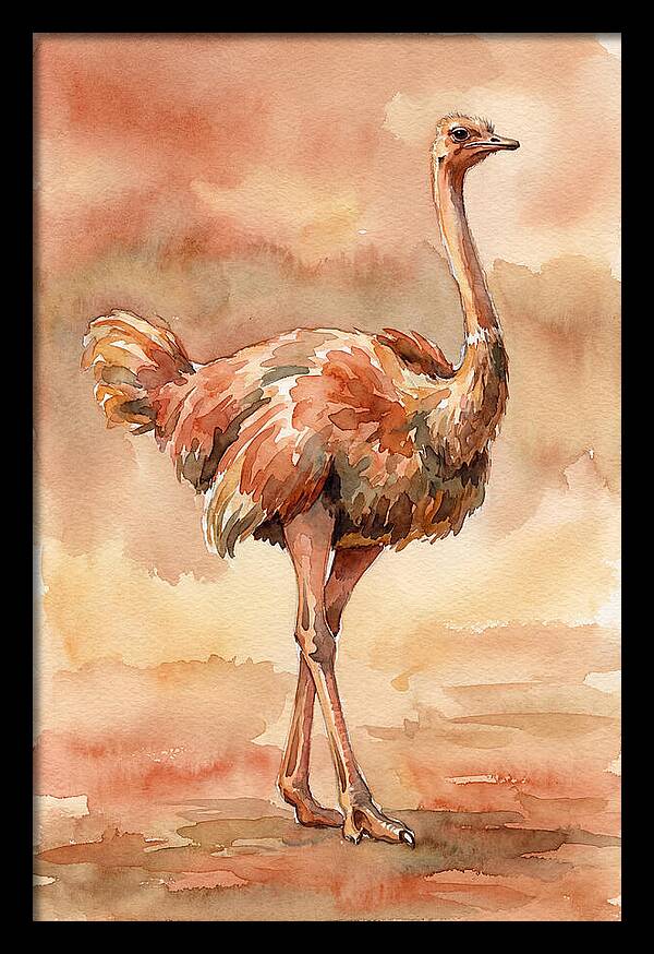 Ostrich In Watercolor Elegance