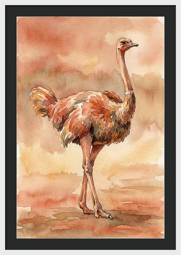 Ostrich In Watercolor Elegance