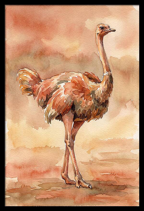 Ostrich In Watercolor Elegance