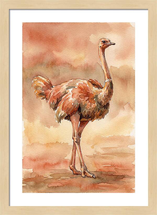 Ostrich In Watercolor Elegance