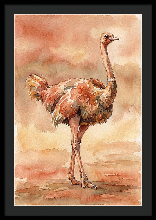 Ostrich In Watercolor Elegance