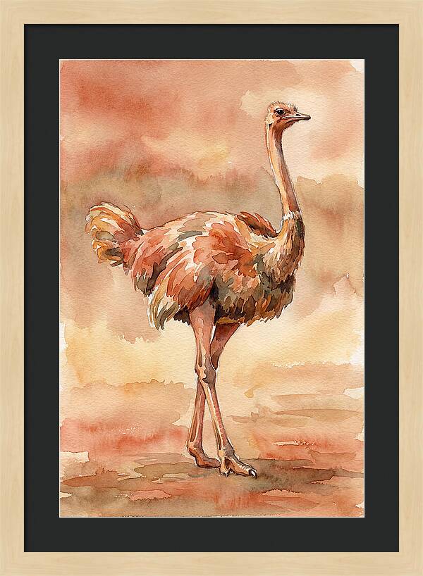 Ostrich In Watercolor Elegance