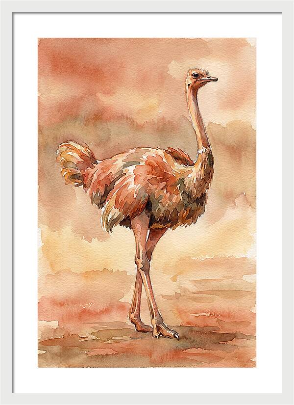 Ostrich In Watercolor Elegance