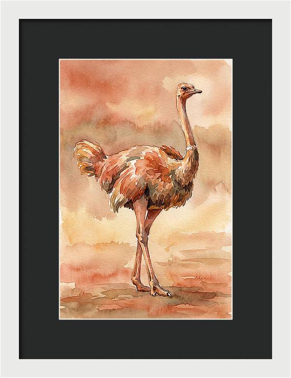 Ostrich In Watercolor Elegance