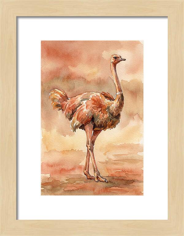 Ostrich In Watercolor Elegance