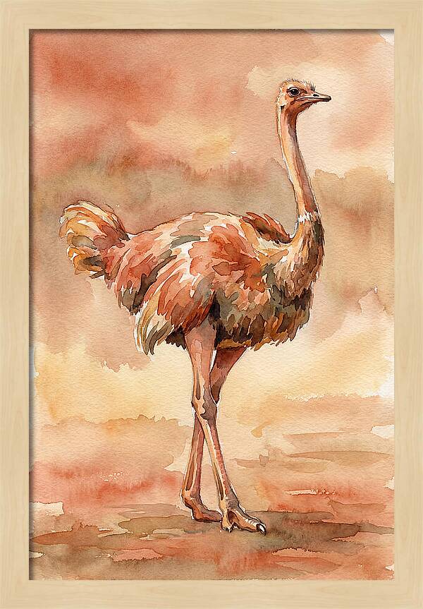 Ostrich In Watercolor Elegance