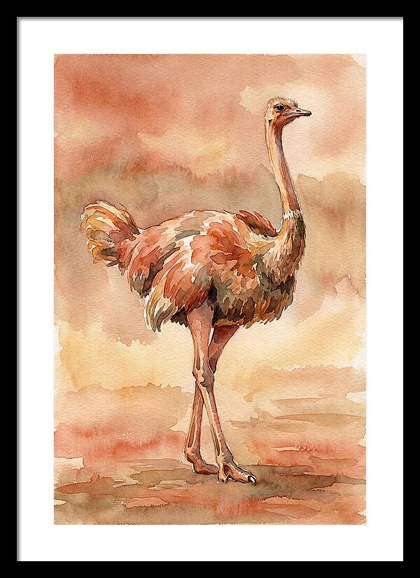 Ostrich In Watercolor Elegance
