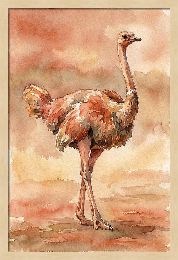 Ostrich In Watercolor Elegance