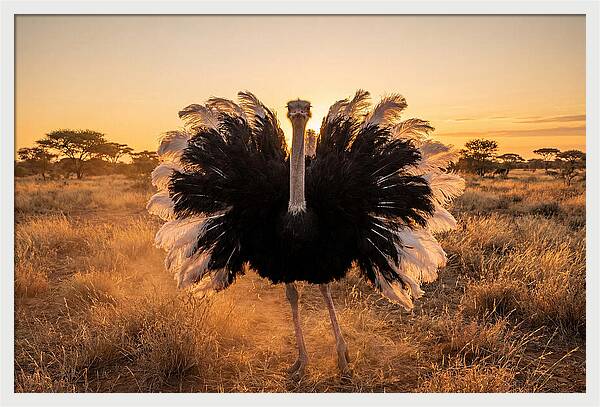 Ostrich Male Display At Sunset