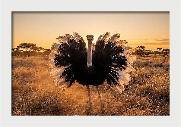 Ostrich Male Display At Sunset