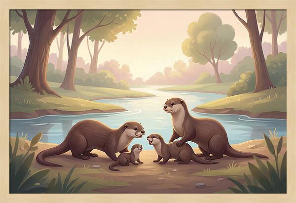 Otter Family Playing Together