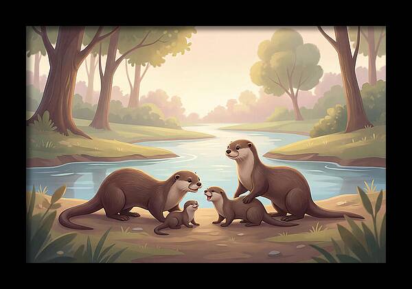 Otter Family Playing Together