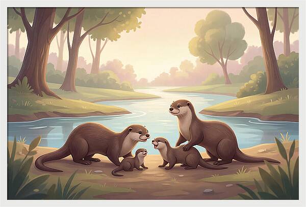 Otter Family Playing Together