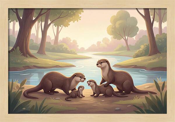 Otter Family Playing Together