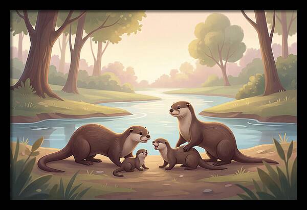 Otter Family Playing Together