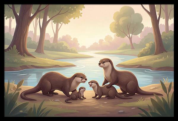 Otter Family Playing Together