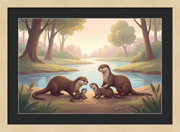 Otter Family Playing Together