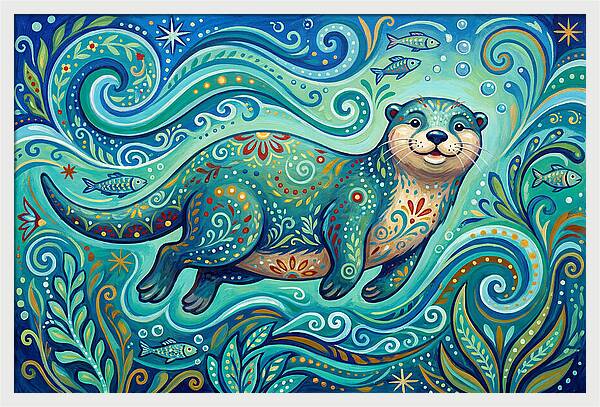 Otter Folk Swimming Joyfully