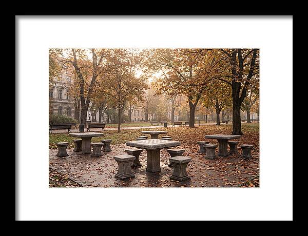 Outdoor Chess Tables In Autumn Park