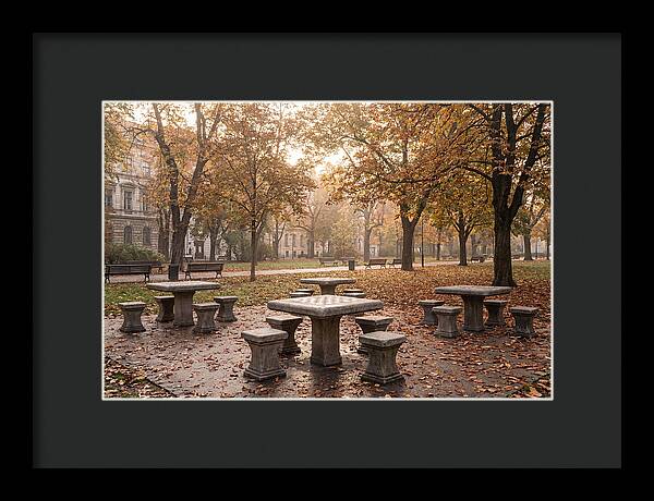 Outdoor Chess Tables In Autumn Park