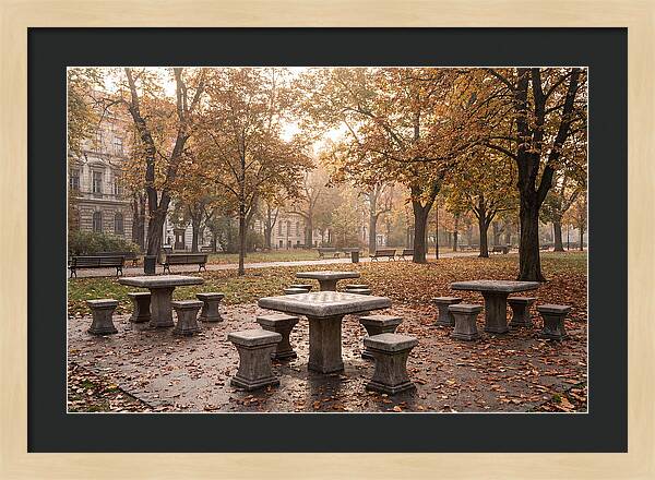Outdoor Chess Tables In Autumn Park