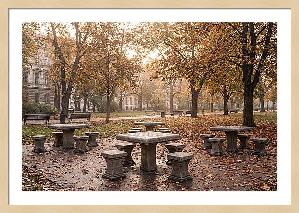 Outdoor Chess Tables In Autumn Park