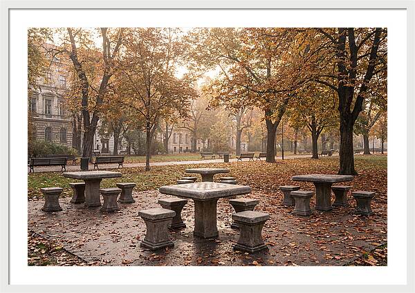 Outdoor Chess Tables In Autumn Park
